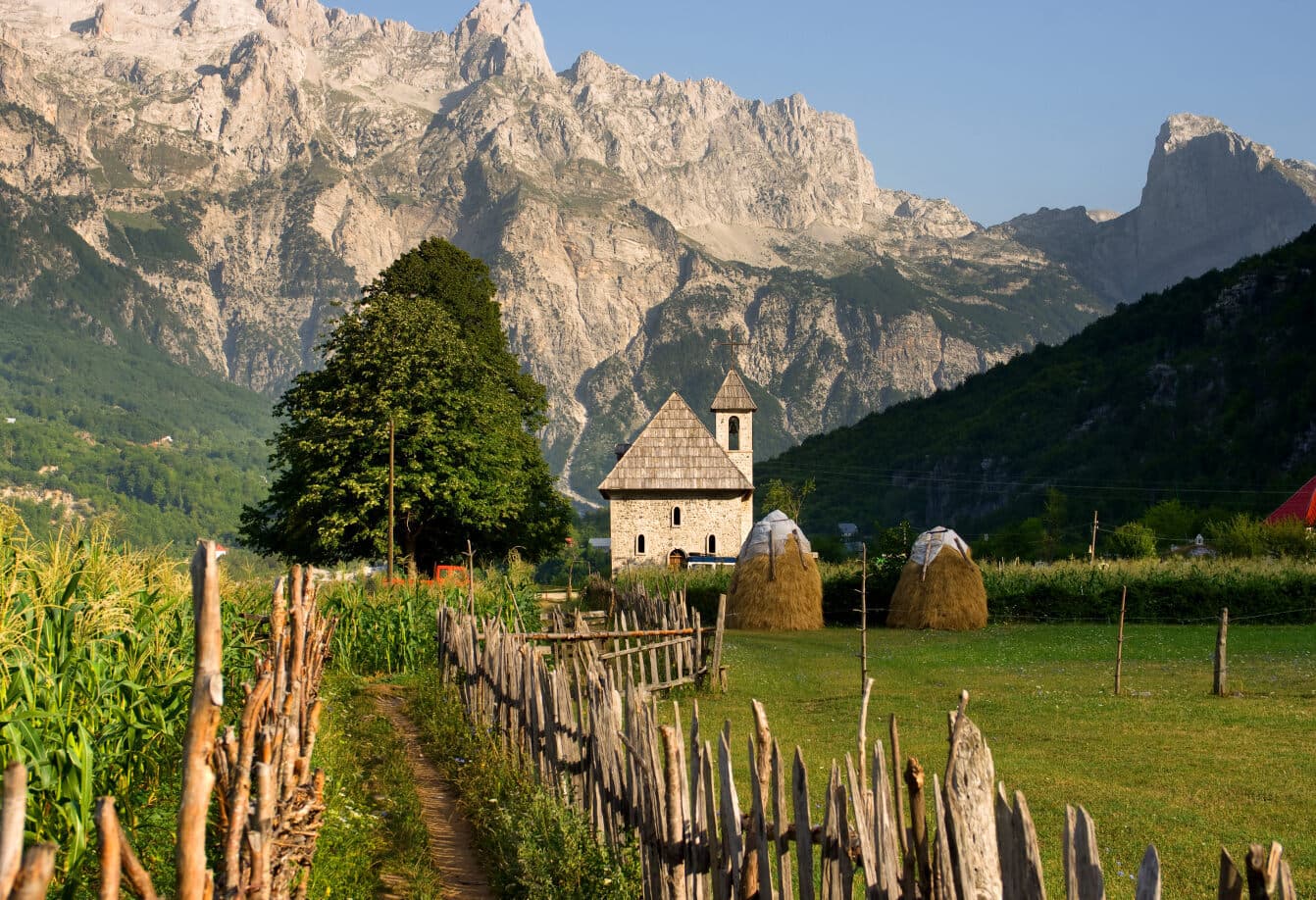 Theth village and Albanian Alps panoramic landscape