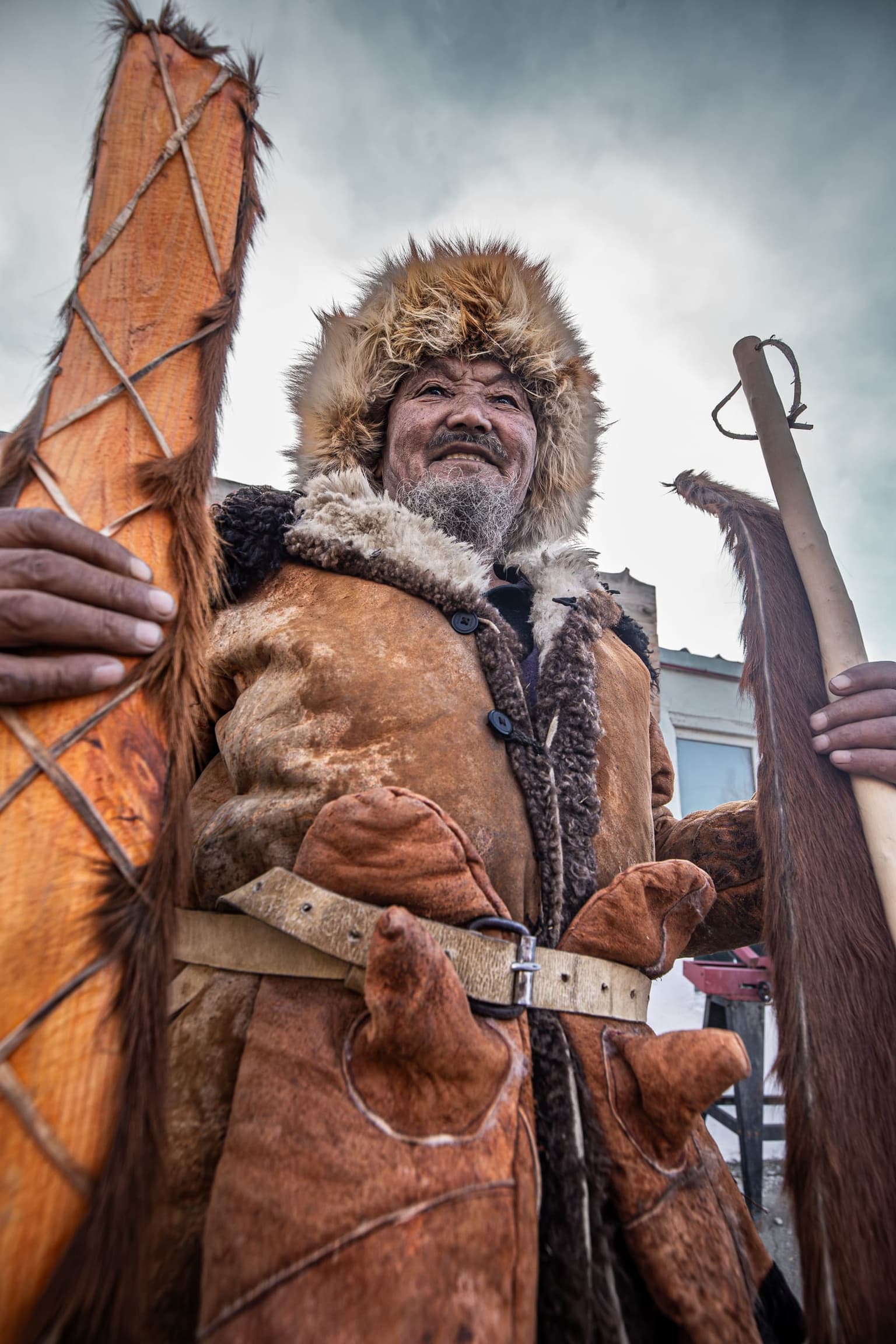 Local man in traditional mountain clothing in China